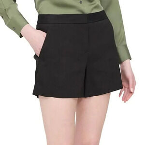 THEORY - "Lynie" Women’s Linen-Blend Mid Rise Shorts - Size 6, Black